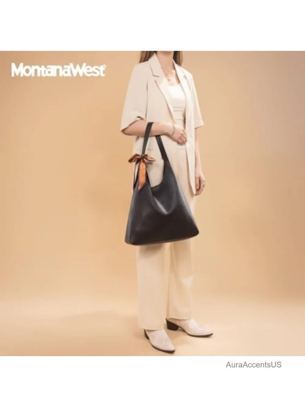 Slouchy Hobo Bag with Scarf Faux Leather Women Shoulder Purse